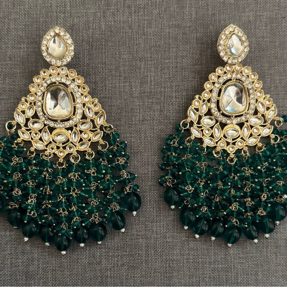 Elegant Gold and Green Statement Earrings